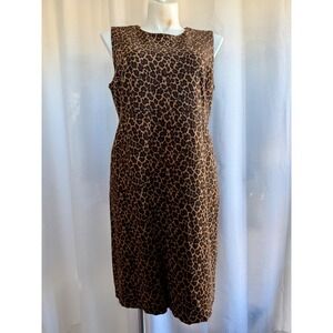 Lands End Leopard Print Sleeveless Sheath Dress Size 16W Brown Animal Print Chic
